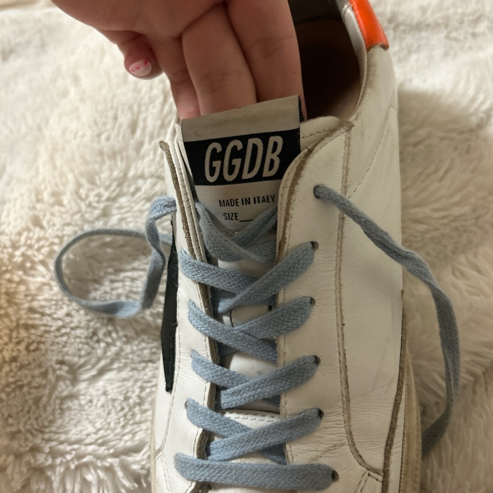 Golden Goose White Sneakers with Blue Laces